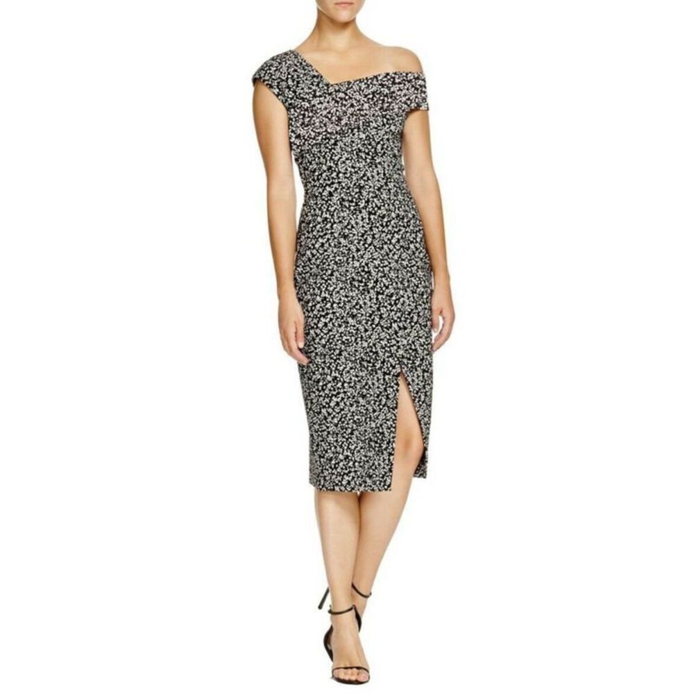 N / NICHOLAS Womens Black Cap Sleeve Below The Knee Cocktail Body Con Dress 6